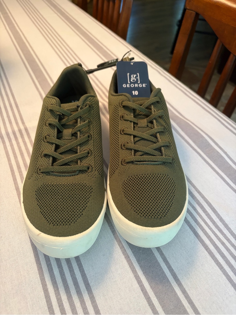 George Olive Green Knit Lace-Up Sneakers with White Sole